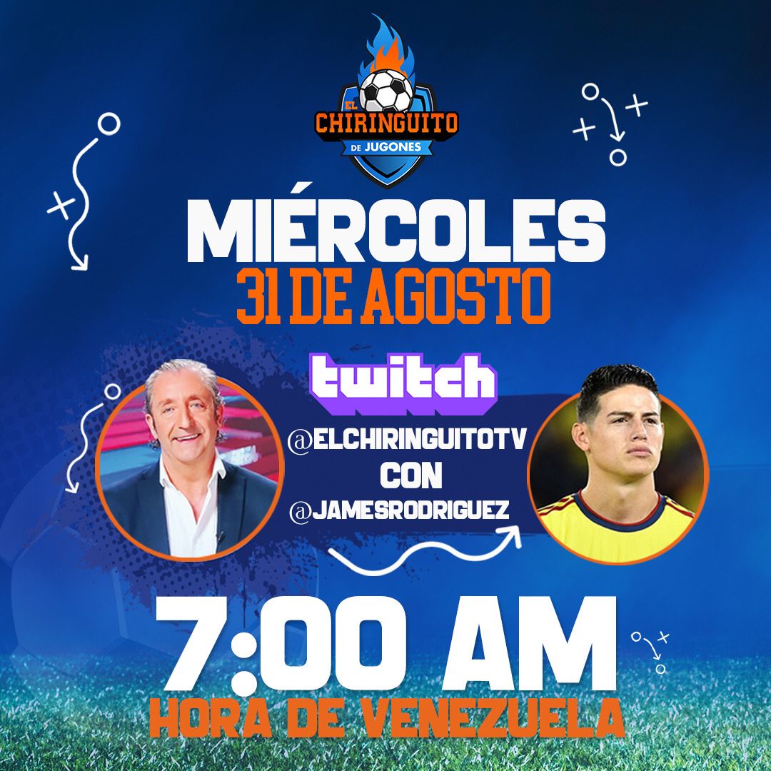 No te puedes perder mañana a las 7:00 am hora de Venezuela a <a href="/jamesdrodriguez/">James Rodríguez</a> en el canal de Twitch de <a href="/elchiringuitotv/">El Chiringuito TV</a> 🔥

#elchiringuito #chiringuito #jamesrodriguez #twitch