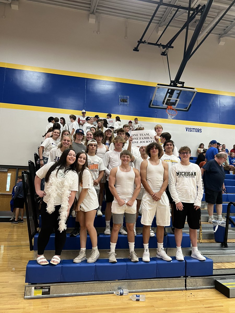 Bring the energy!!! Students are ready to cheer on the Varsity Volleyball team @sheltonskyhawk  <a href="/JohnsburgSports/">Richard Alan Knar Jr.</a> <a href="/abbybruns1/">Abby Bruns</a>