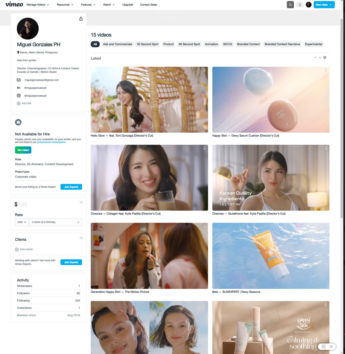 Director's portfolio slowly coming along. Looking forward in building a Director's REEL soon! 🎬

Commercial &amp; Digital Work Portfolio:
vimeo.com/miguelgonzales…