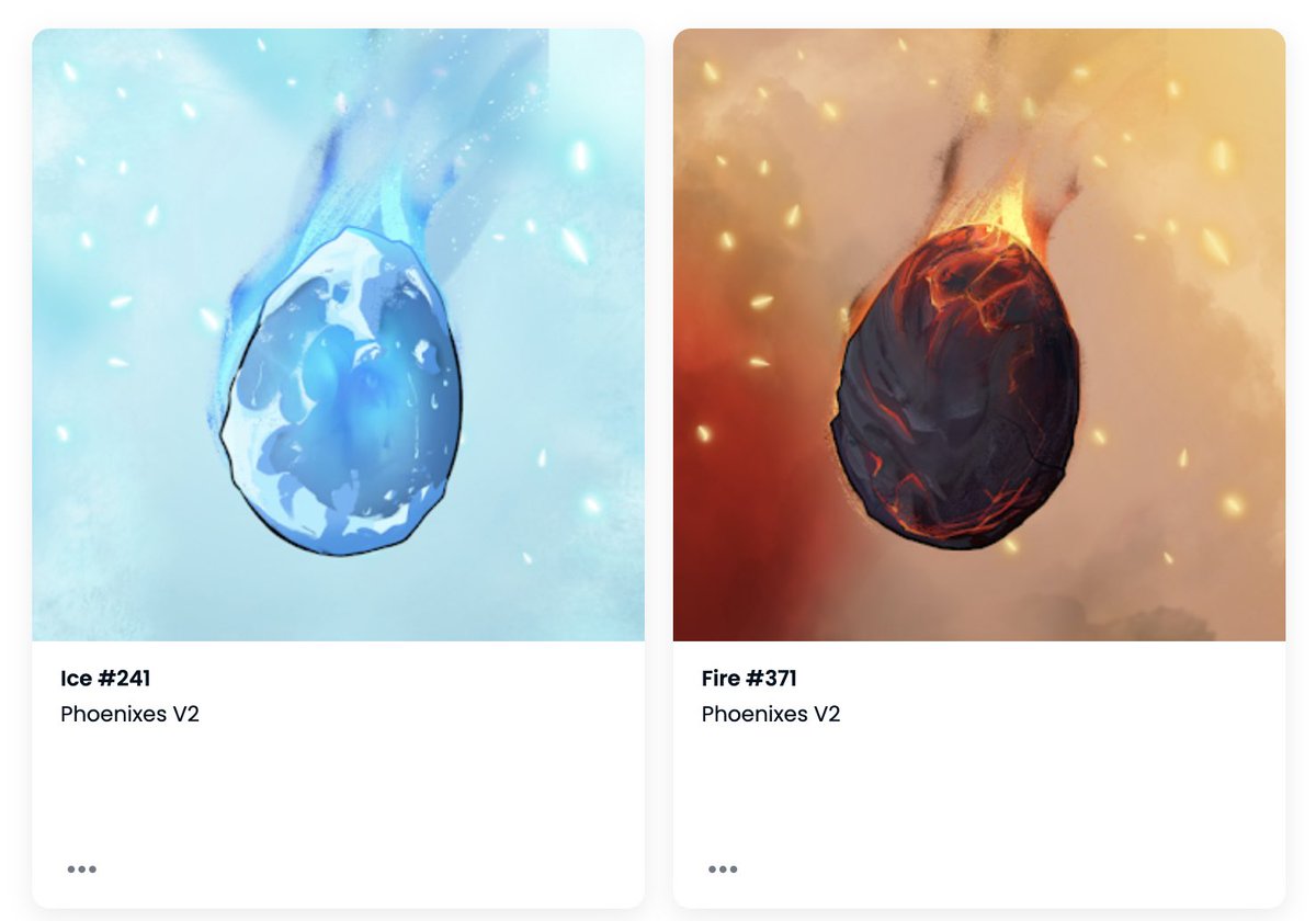 MacafferJamie's tweet photo. Lucky enough to mint my first EVER NFT! @thephoenixesnft - here’s my two little eggs ready to hatch soon 🔥🪶 #icephoenix #firephoenix https://t.co/0ToI0mwefD