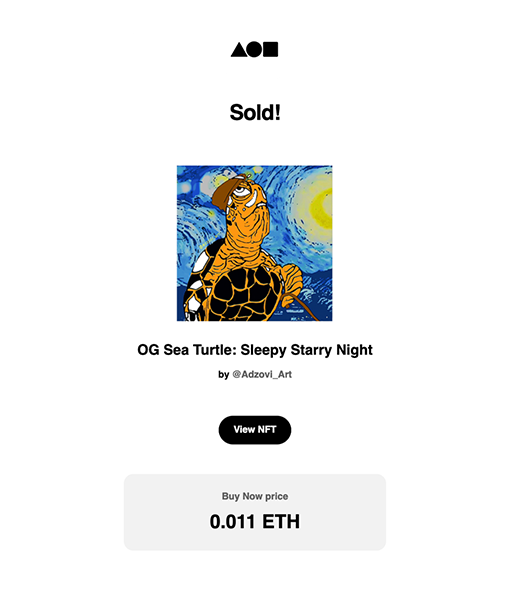 Adzovi_Art's tweet photo. Sold on @foundation ! My favorite kind of email! Thank you @VCDrifter for supporting my art once again God bless! #SoldNFT #SleepyStarryNight #OGSeaTurtle #HesAHandful #NFT #NFTs #Web3 #WomeninNFTs #FoundationNFTs https://t.co/zLCLIZ6ifk