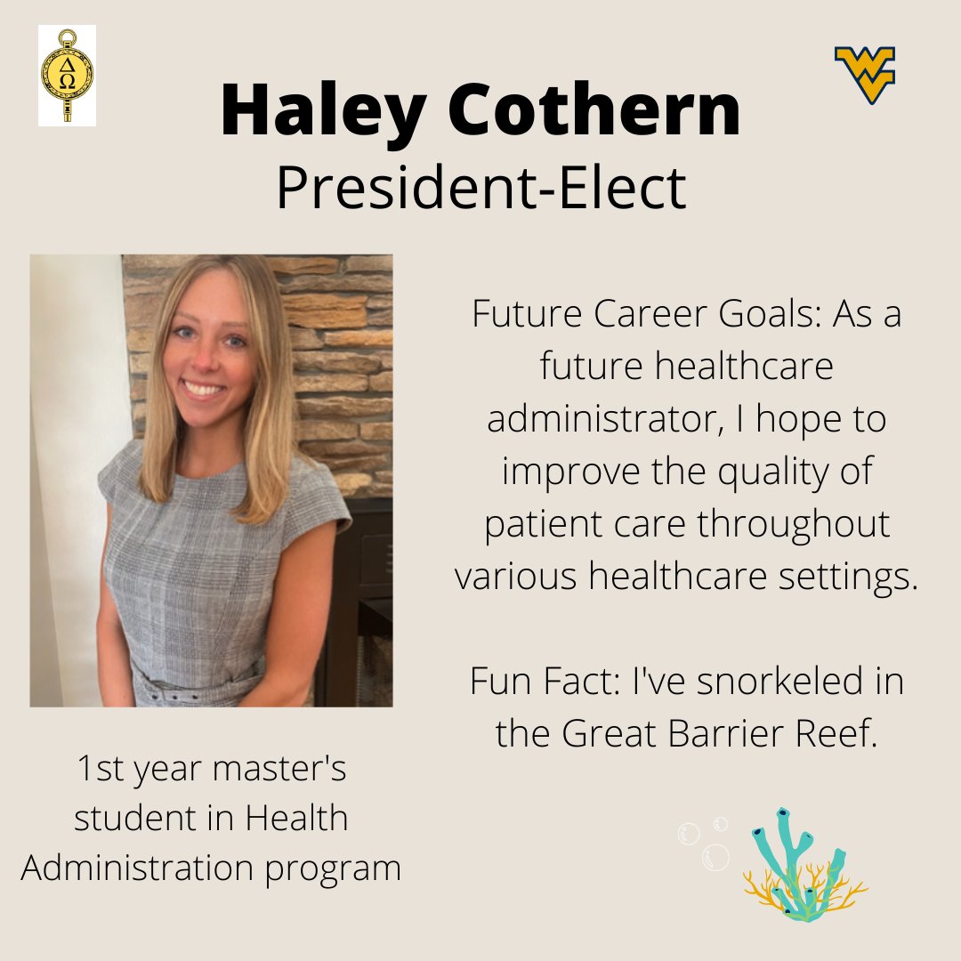 Introducing our President-Elect, Haley Cothern!!
🌟
#deltaomega #wvu #publichealth
