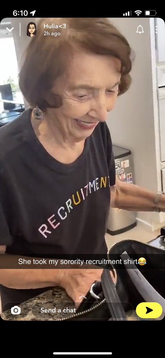 Hannahkriks's tweet photo. Our 91 year old grandma is wearing @juliakriks sorority recruitment shirt. she’s a big bama rush tok fan. https://t.co/OdJH9xC62s