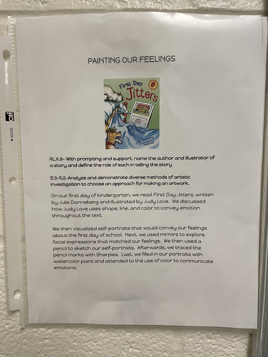 Some great student work is already filling our halls! Ms. Harris’s class read First Day Jitters by <a href="/DannebergJulie/">Julie Danneberg</a> and made water color paintings to show how they were feeling about Kindergarten. #happy #sad #nervous #tired <- same friend, same! #SOARing 🦅