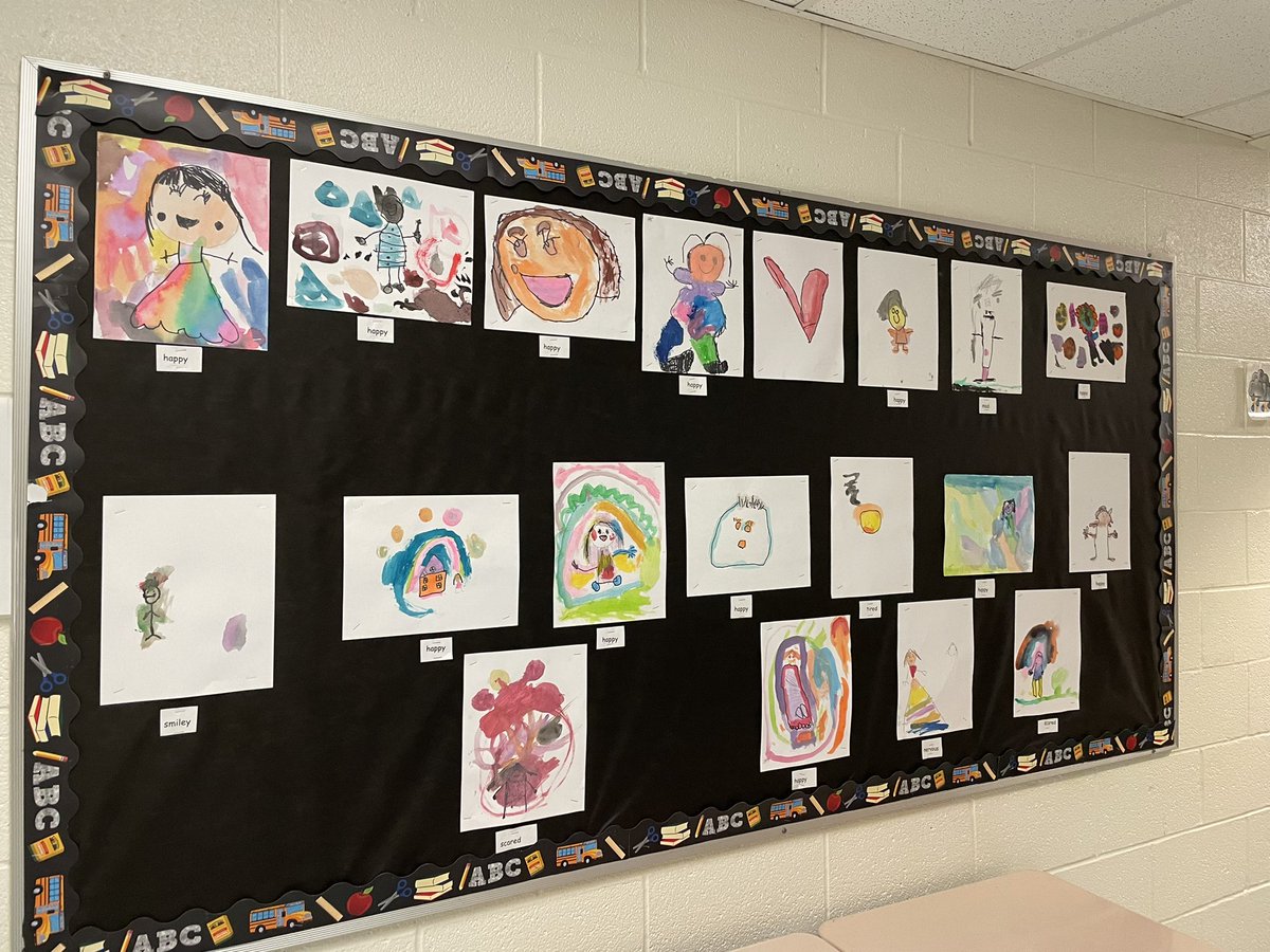 APpearceJWMS's tweet photo. Some great student work is already filling our halls! Ms. Harris’s class read First Day Jitters by @DannebergJulie and made water color paintings to show how they were feeling about Kindergarten. #happy #sad #nervous #tired <- same friend, same! #SOARing 🦅 https://t.co/hgDze2L5Wk
