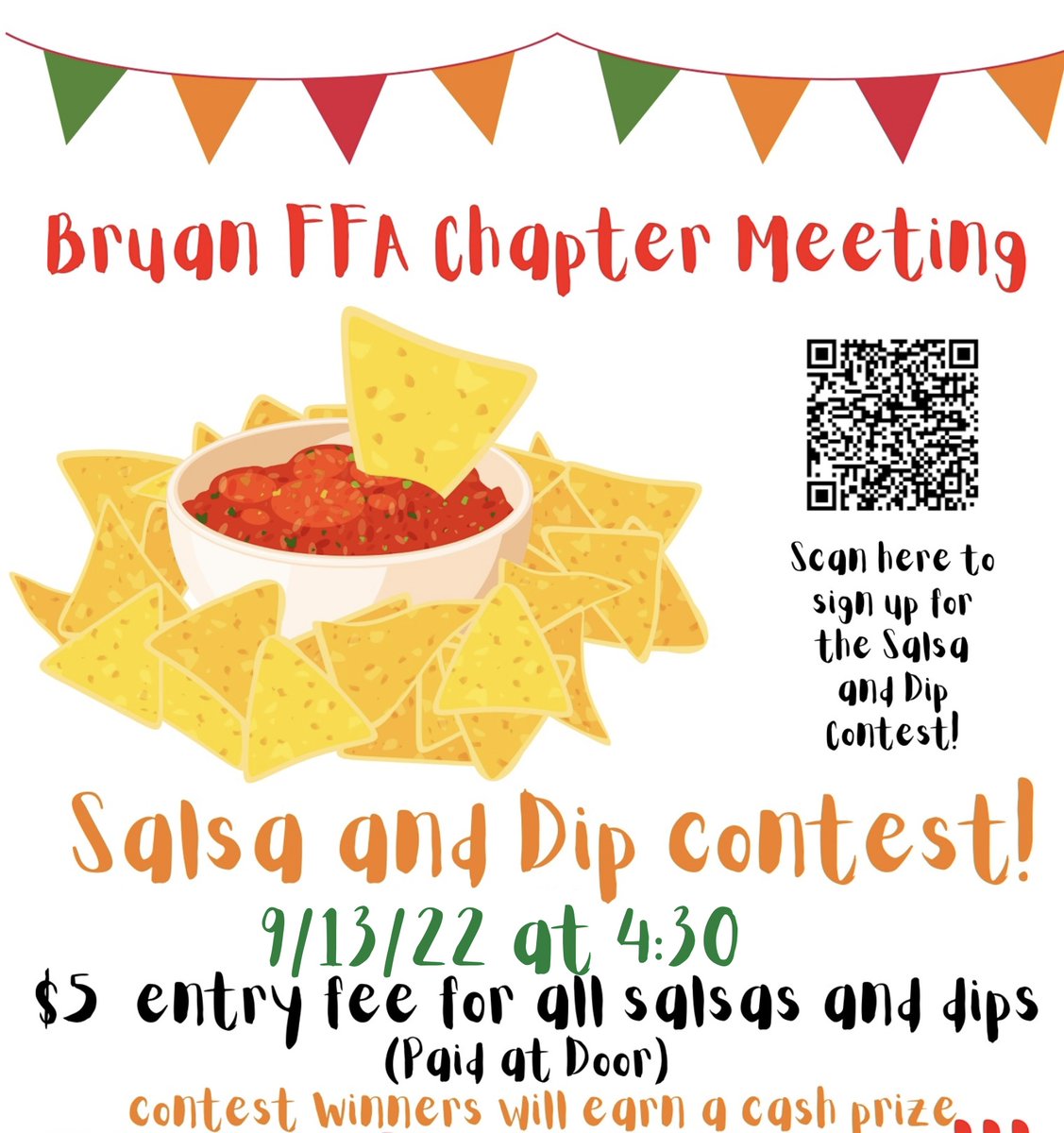 BryanTx_FFA's tweet photo. Our first FFA meeting of the school year is September 13th! Join us at 4:30pm to learn about our plans for the year and after we will have our salsa and dip contest! Enter for a chance to win a cash prize!! https://t.co/xvpeK3wEt8