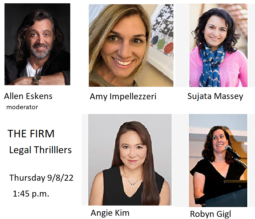 Getting excited for Bouchercon (Sept. 8-11) I have the good fortune to be moderating a panel on legal thrillers with @AmyImpellizzeri @sujatamassey @AngieKimWriter and @robyngigl. Don't miss it!