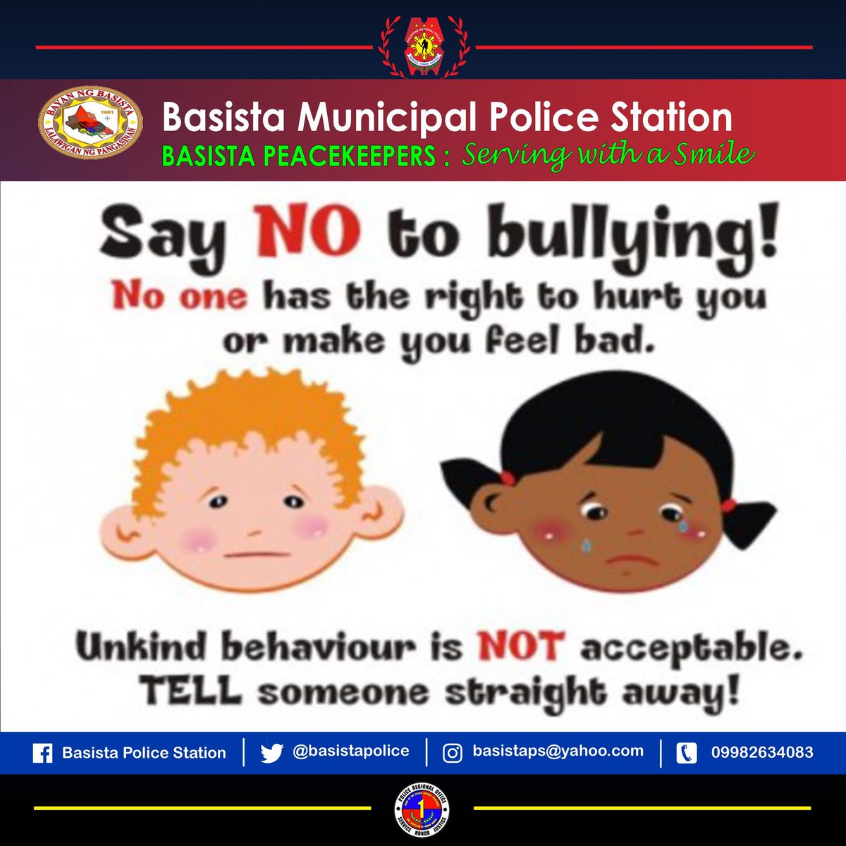 basistapolice's tweet photo. Stop Bullying
#TeamPNP
#TeamPRO1
#WeServeAndProtect
#PNPKakampiMo https://t.co/IJGxz4htH1