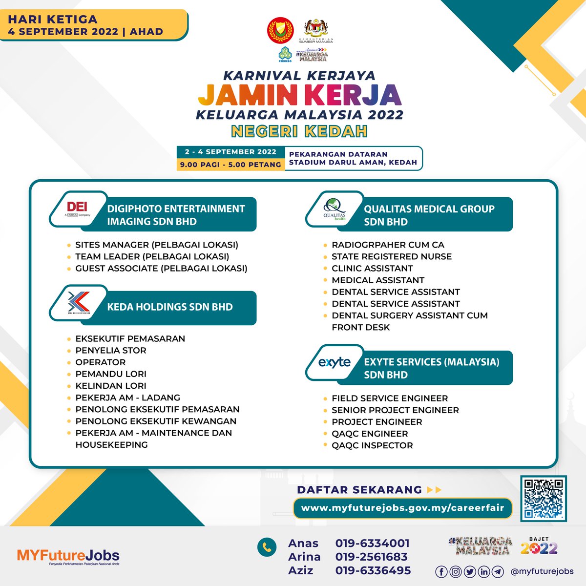 MYFJOfficial's tweet photo. #MYFutureJobs #MFJ #PERKESO #karnivalkerjaya #karnivalkerjayajaminkerja #keluargamalaysia #jaminkerja #kedah #alorsetar #bajet2022 #pencarikerja #jobseeker #kekosonganjawatan #jobinfo https://t.co/d5cbmfWrzB