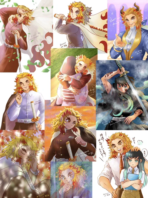 #今月描いた絵を晒そう 
8月まとめ!🎂で久々に🌫くんも多かった!🔥💗も何枚か描けたな! 