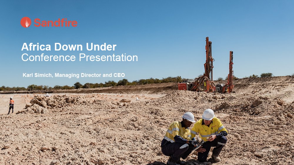 Sandfire is pleased to be attending the 2022 Africa Down Under Conference in Perth, Western Australia.

Sandfire’s CEO and Managing Director, Karl Simich, will be presenting today at 8.35am (AWST). You can view the full presentation here bit.ly/3cw37iq