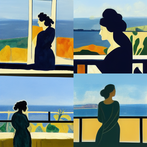 wileam's tweet photo. play with ai generated image, here is one: woman by window overlooking sea by Henri Matisse
Midjourney vs DALL-E 2
I prefer the DALL-E 2 version but both are amazing https://t.co/93lsfTiO4g