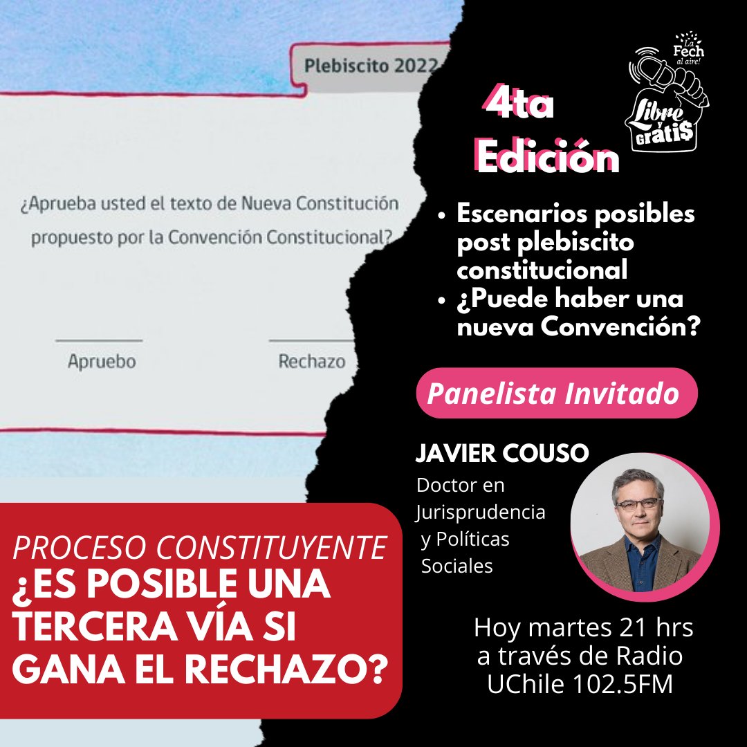 LibreyGratis's tweet photo. ¡Seguimos esforzándonos para que votes informado!

Sintonízanos y entérate de qué ocurriría si gana el rechazo el #4deSeptiembre. Infórmate de actualidad con nuestro bloque #TeTraigoUnaCuña.

¡Acompáñanos a las 21 hrs a través de @uchileradio!
#NuevaConstitucion #Apruebo #Rechazo https://t.co/uWS1P2Jp3S
