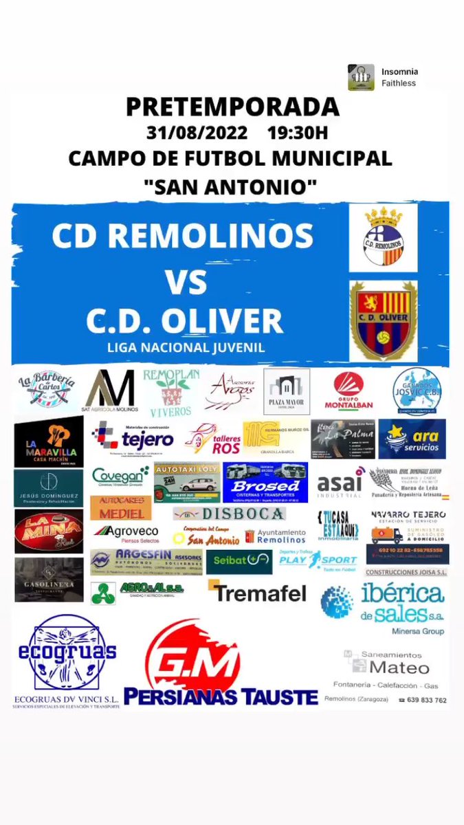 Hoy tenemos partido!!! Vamos a por otra prueba de pretemporada!! 

🕢 19:30
📍Remolinos
Vs CD Oliver LN <a href="/CDOliverUrrutia/">C.D. Oliver Urrutia</a> 

Nos vemos esta tarde en el San Antonio!!