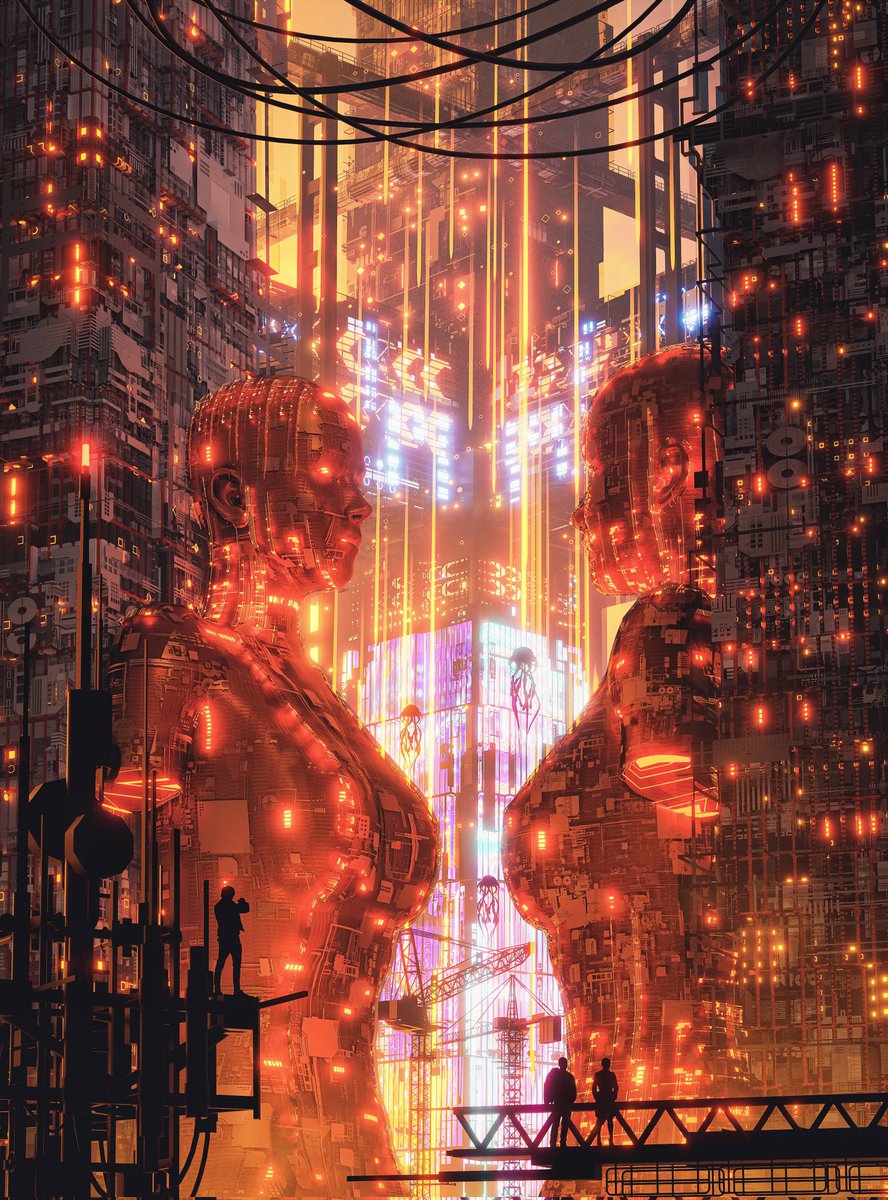 Twin Sister Building famously called Twin Tower is at its peak construction. The nearly constructed tower attracts several other tourists to explore this dazzling and luminously glowing city with all its futuristic designs and details.

"The Giants" is now available for auction.