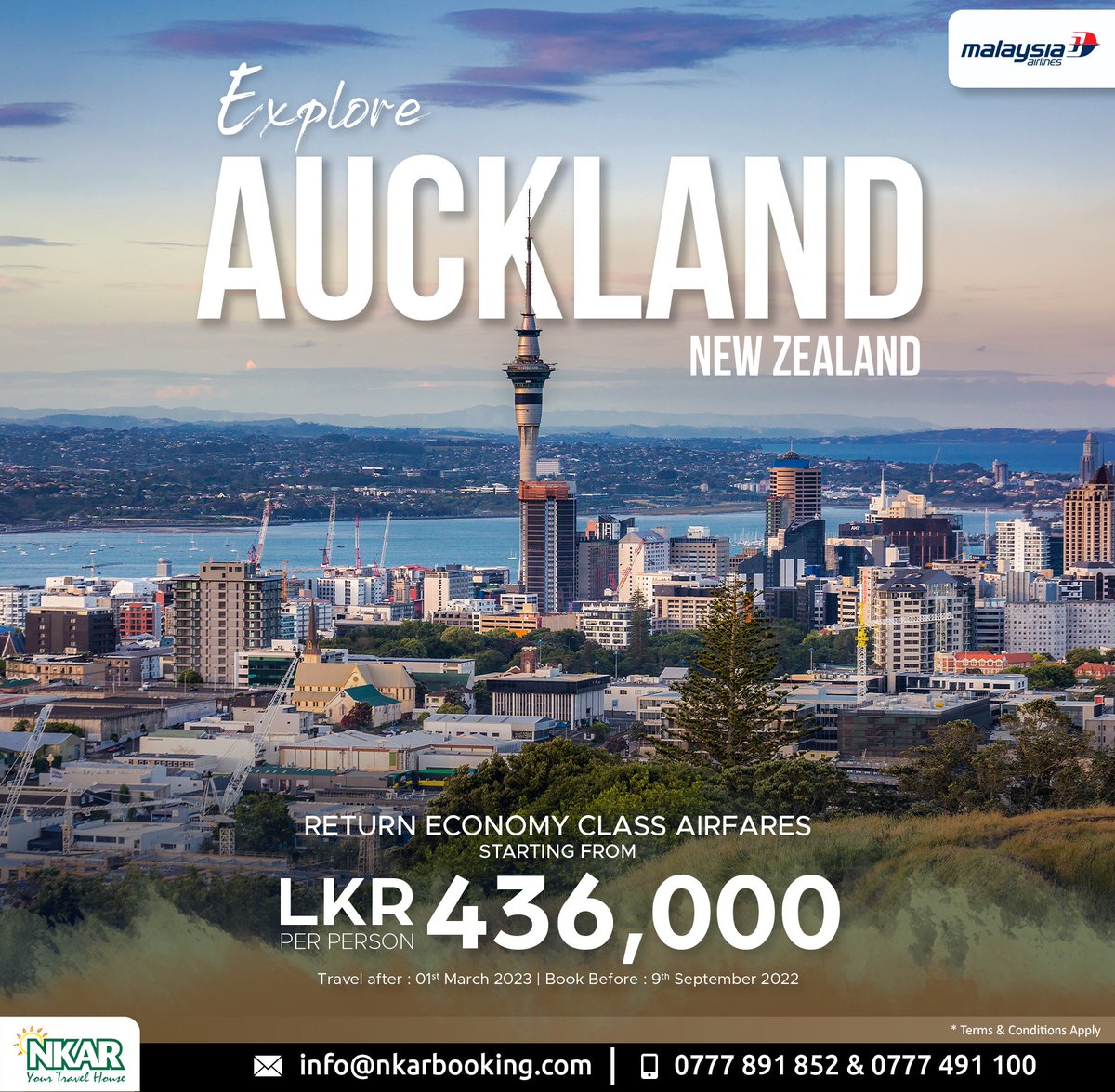 nkarbooking's tweet photo. Explore Auckland (New Zealand) with Malaysia Airlines
Return Airfares starting from LKR 436,000
.
📞 0777891852 | 📞 0777491100 | ✉️ info@nkarbooking.com
.
.
#NewZealand #Auckland  #MalaysiaAirlines #ExploreAuckland  #Travel #NKAR #NKARbooking #Airfare #AirTicket https://t.co/2vZwyLCGpv