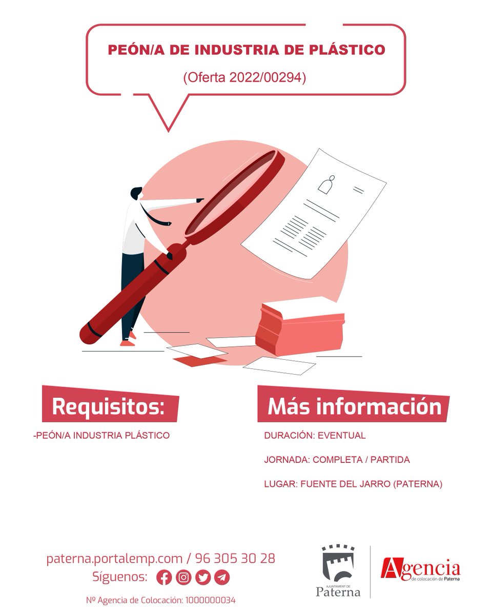 acopat's tweet photo. #OFERTA #EMPLEO #AGENCIADECOLOCACIÓN
➡️ PEÓN/A INDUSTRIA PLÁSTICO ⬅️
Todos los datos de la oferta en el siguiente enlace:
https://t.co/XtWiJtpokx https://t.co/425ePf9y9q