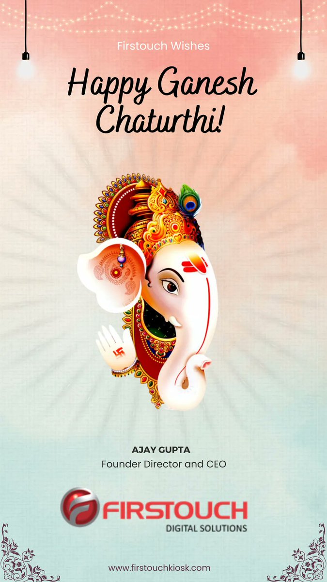 Firstouchkiosk1's tweet photo. May his divine light shine upon you and all your endeavors. Firstouch wishes you and your family a very happy and blessed Ganesh Chaturthi. 💥
#GaneshChaturthi #GaneshChaturthi2022 #GanpatiBappaMorya #firstouch https://t.co/g5X5ZrzkJE