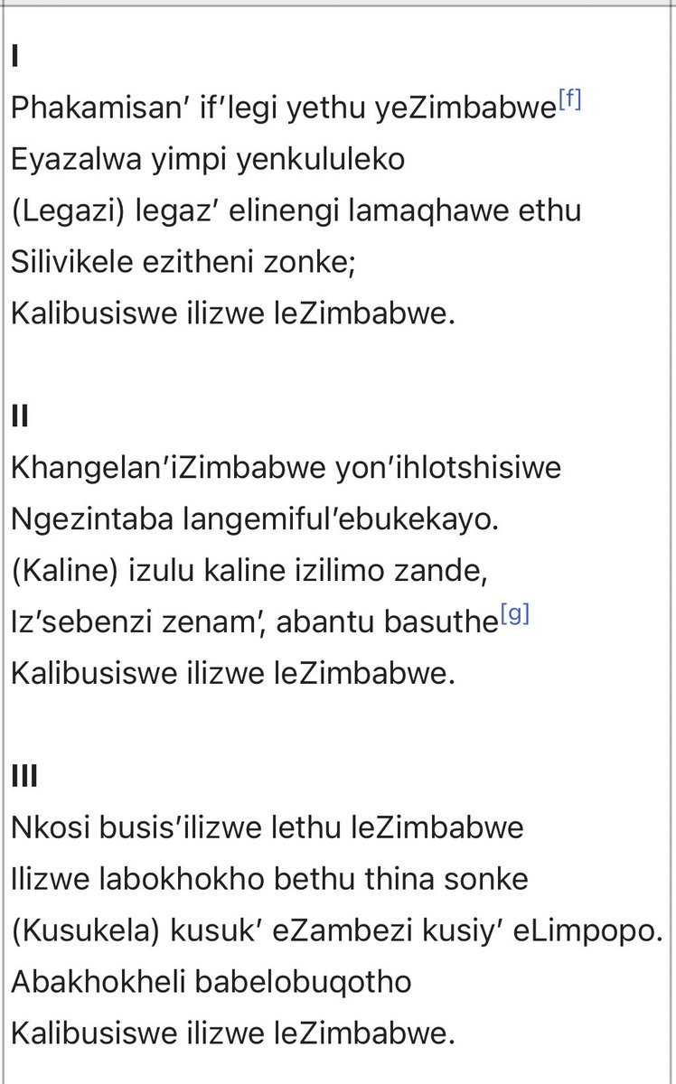 MimiReeds's tweet photo. Did you Know: 

 The Zimbabwean National Anthem is sung in 14 AFRICAN languages including ChiVenda, ChiShona, IsiNdebele, SeSotho, SeTswana, SiShangani, ChiChewa, Khoi, etc 

Here are the lyrics to the national anthem sung in different languages around the country: 

1) Ndebele https://t.co/9Ten3niUJE