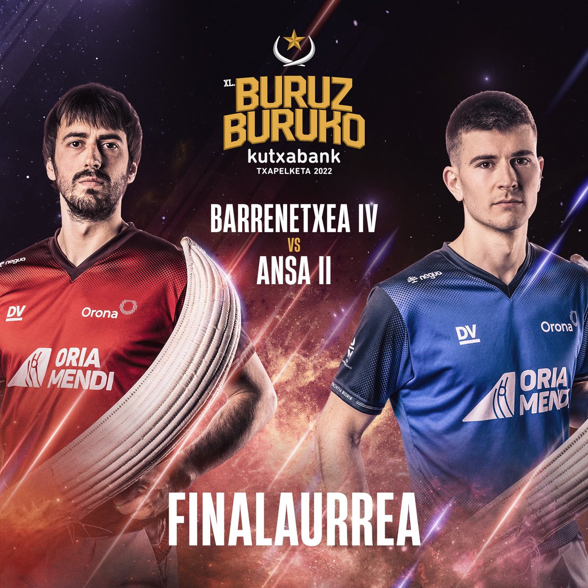 Larunbat honetan jokatuko da Buruz buruko erremonte txapelketaren FINALAURREA. 

🔴 Barrenetxea IV   🔵 Ansa II

📅 Irailaren 3an. 
⏰ 15:30etik aurrera. 
📌 Galarreta Jai #-alai pilotalekuan. 

#buruzburu #txapelketa #individual #pilota #kirola #deporte #campeonato #2022