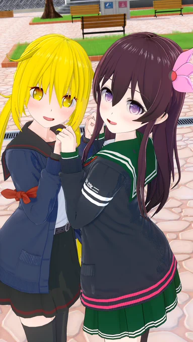 改二衣装を変更した如月ちゃんとボックスタイプスカートからフレアタイプスカートに変更した皐月ちゃんです。フレアスカートはボックスタイプに近い長さですが。シーンデータお借りしてます。#艦これ #如月 #皐月#コイカツ #koikatsu 
