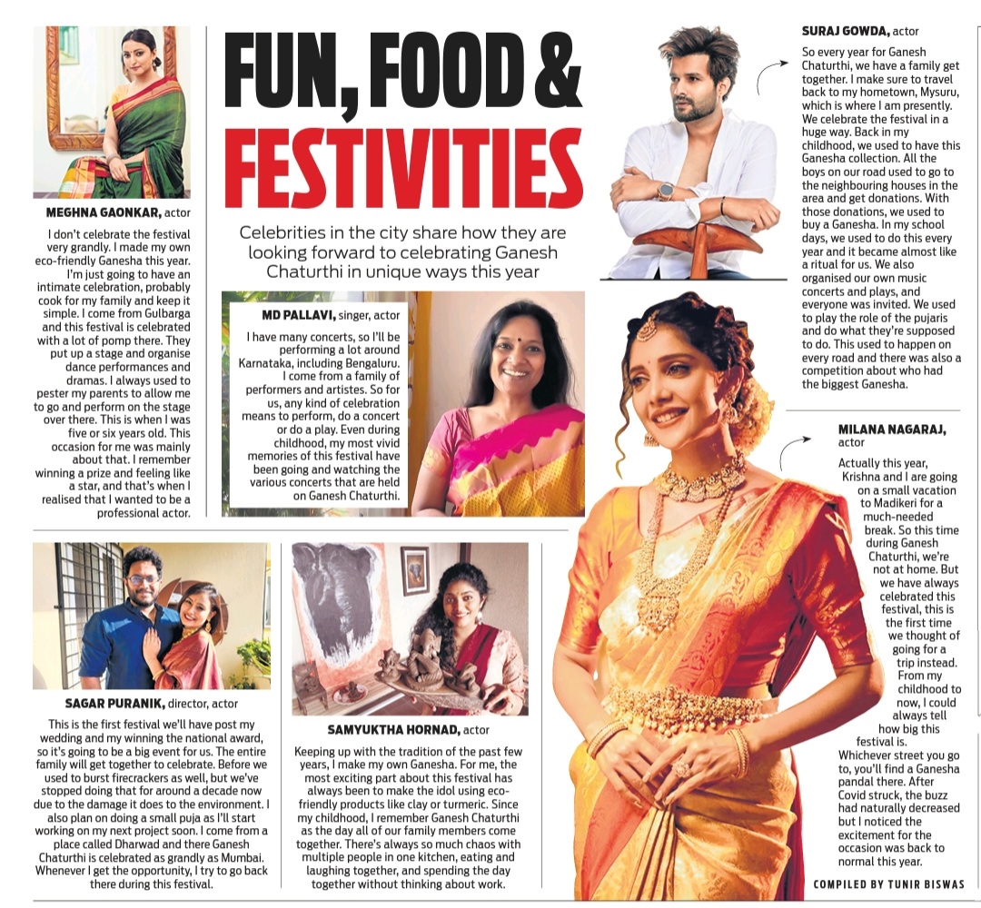 XpressBengaluru's tweet photo. Celebrities in the city share how they're planning to celebrate #GaneshChaturthi this year
@santwana99 @Cloudnirad @NewIndianXpress @tniefeatures @tunirbee @MDPallavi @MeghanaGaonkar @samyuktahornad @SagarPuranik92 @MilanaNagaraj @iamsurajgowda
https://t.co/gtF6SgghpA https://t.co/MYncVgTWmU