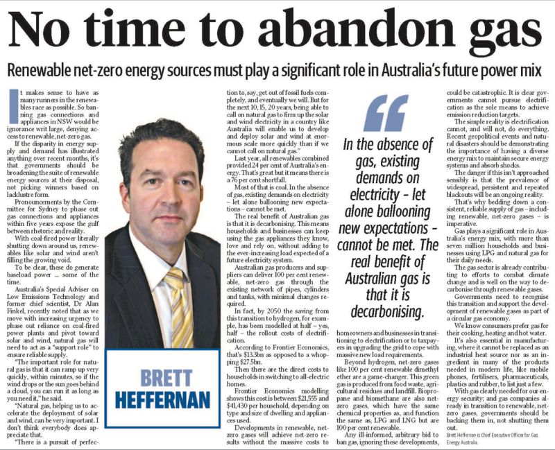 GasEnergyAust's tweet photo. Our Op Ed in today’s Daily Telegraph. It makes sense to have as many runners in the renewables race as possible. So banning gas connections and appliances would be ignorance writ large, denying access to renewable, net zero gas. With gas clearly needed for our energy security... https://t.co/Hskl7IKFM7