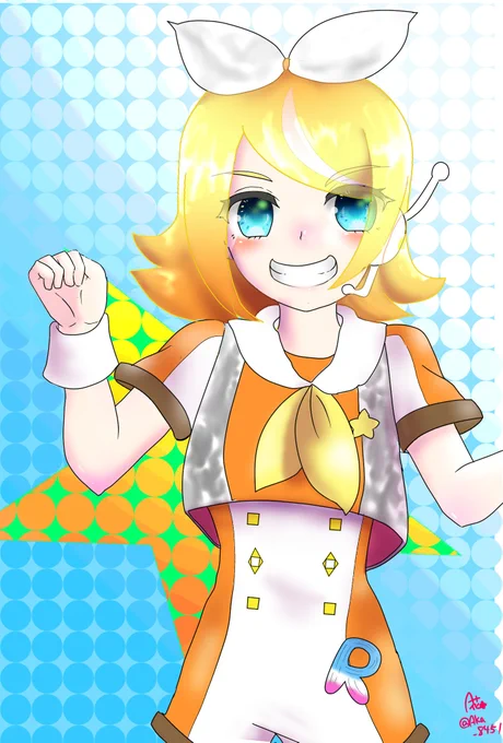 A花さんのマジカルミライ10th リンちゃん!元気いっぱいな笑顔が眩しいー!爽やか&amp;キラキラな1枚ですね(*'▽`*)【】 #piapro #鏡音リン #マジカルミライ10th 