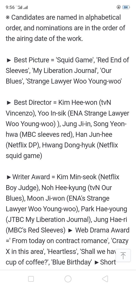 #ExtraordinaryAttorneyWoo Has 4 nomination awards 😍😍❤❤ 

Bestpicture #ExtraordinaryAttorneyWoo
Best writer: #moonjiwon
Best director: #yooinsik
Best actress :#parkeunbin
