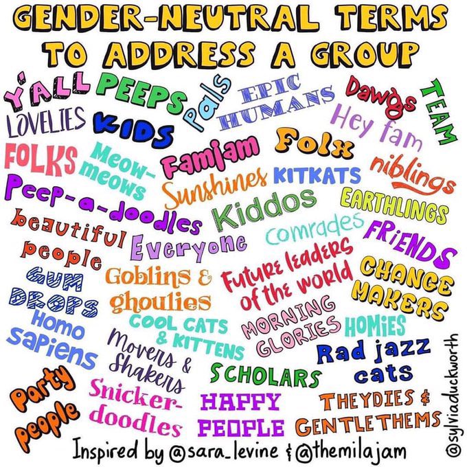A reminder that inclusive language is key when addressing groups! What’s your favorite term to use? #inclusivity #allmeansall