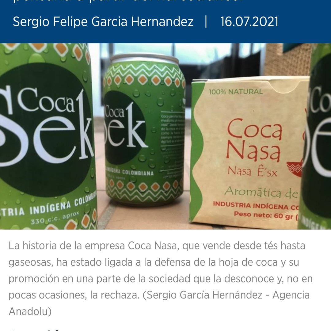 nohstally's tweet photo. Que alguien le cuente a @YamidAmatCMI que los indígenas Nasa llevan años impulsando la empresa de productos de hoja de coca, y que históricamente hasido perseguida por el gobierno a manos del @invimacolombia https://t.co/ABkSCPNuei