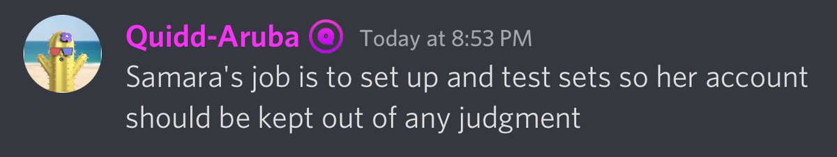 Madi_Lyn's tweet photo. @Damieneros @quidd @nyachingdesigns Yeah when we asked about the alting from Sam; Staff said he can address that himself.

 Then when we asked about the buying over $250 worth of packs by Samara (and then burning the dupes), we were told that she’s free of any judgement because she “tests packs”… yeah okay. https://t.co/yLX1Gyj0M1
