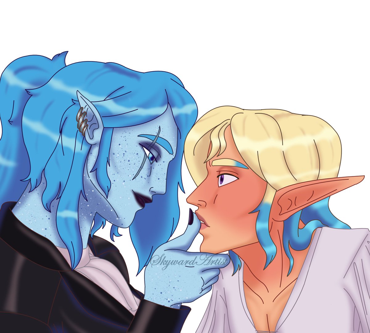 SkywardArtist's tweet photo. Veks and his wife Kailan. A high elf warlock and a water genasi storm sorceress. What a duo. Love them. #dnd #dnd5e https://t.co/NHtAiBVfor