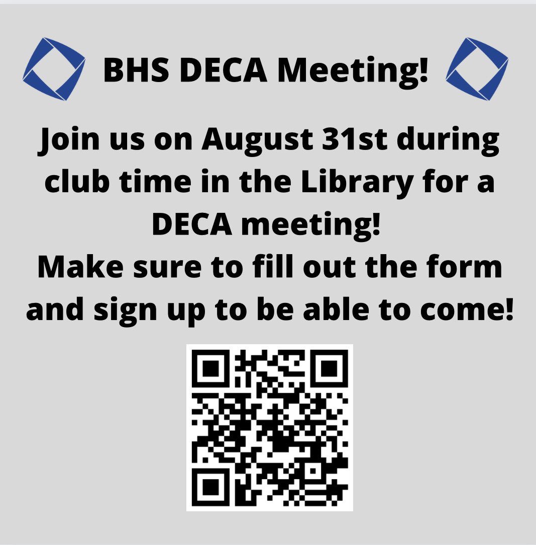 Blackman_DECA's tweet image. We can't wait to see y'all!
🚨Remember🚨You must be signed up in order to
attend during Club Time! #DECA #decatn
#TNDECA