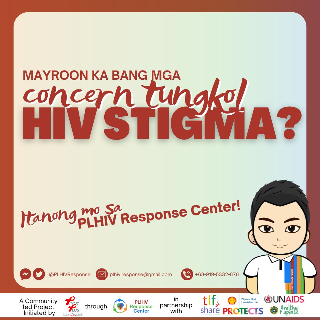 PLHIVResponse's tweet photo. Ikaw ba’y mayroong concern sa HIV Stigma, maaari kang lumapit sa PLHIV Response Center upang ikaw ay kanilang matulungan kung ano man ang iyong mga concern tungkol sa HIV Stigma. #HIVStigma #HIVDiscrimination #LearnWithPRC #PRCares #PRCPromotion #ResponseCenter #HealthyPilipinas https://t.co/x6XUACyHq4