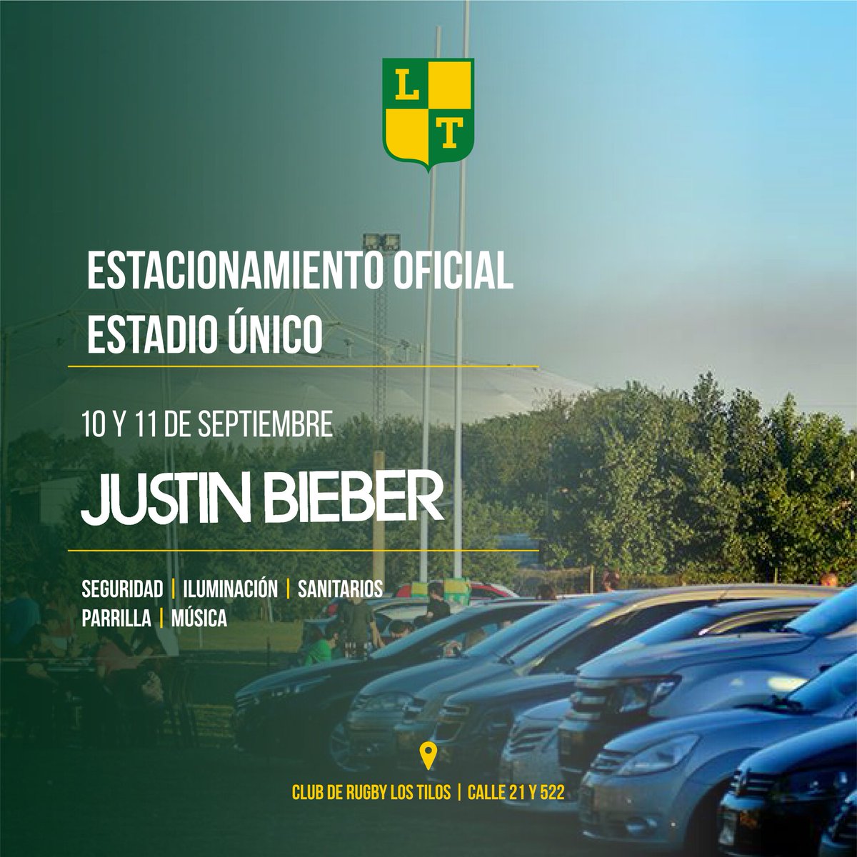 clublostilos's tweet photo. !Justin Bieber en ARG! 🇦🇷🎤

🅿️ Somos estacionamiento OFICIAL 🅿️ para verlo el 10 y 11 de SEP en el Estadio Único.

Venite! Tenemos seguridad, iluminación, sanitarios, parrilla y música! 

Adquirlo en la puerta del club o en la web👇https://t.co/YJfwdTz85b https://t.co/HNYgB2AqUY