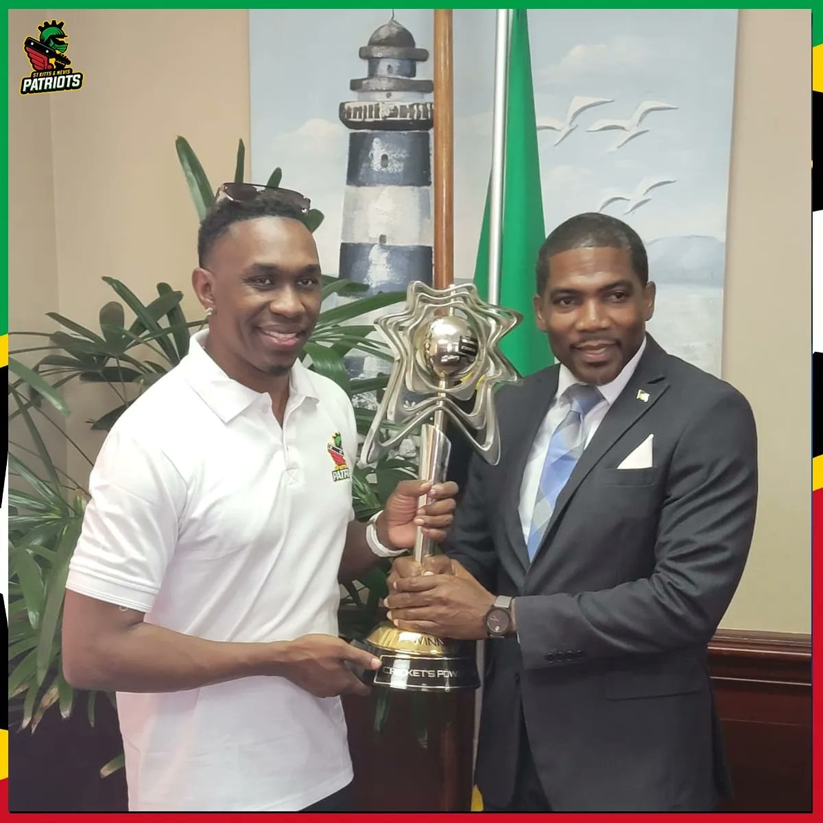 sknpatriots's tweet photo. The First Ever Champions of the 6ixty @sknpatriots had the opportunity to show off the Shiny Title to the Cabinet 🏆🙌

#SKNPatriots #CPL #6ixty #CricketsPowerGame #Cricket #CricketPlayedLouder #CPL22 #BiggestPartyinSport #6ixtyCricket https://t.co/TlJWmYIZRV