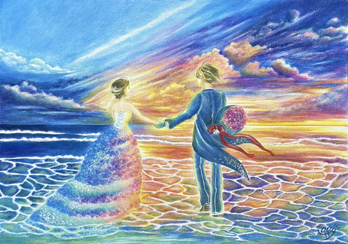#ミューズ絵画展2022夏 #色鉛筆"wedding"色鉛筆で描きました。新作です創作、写実画共にmuseさんにはとてもお世話になっているのでご縁があると嬉しいです。 