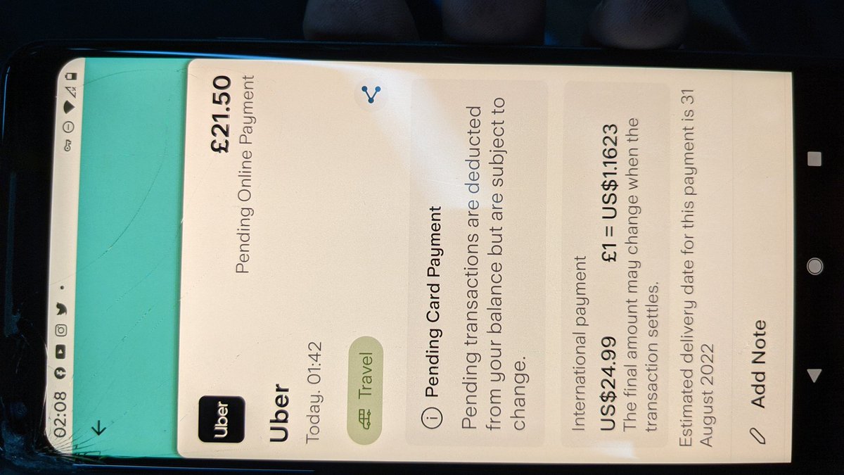 AntzNixon's tweet photo. @Uber not only did I NOT get the ride when I needed you the most, you also charged my cards for the inconvenience. All while trying to get home at 2am in the morning. I want my money back so I can pay the black cab. https://t.co/1kmMju8wXd