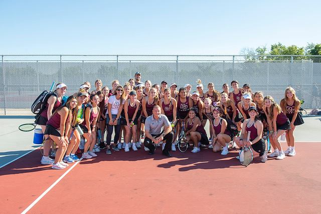 <a href="/PRHS_Tennis/">Prairie Ridge Tennis</a> is looking strong! Can you find me in this crowd?  Loved watching us defend the home court today 🎾🐺💪@prhsboosters