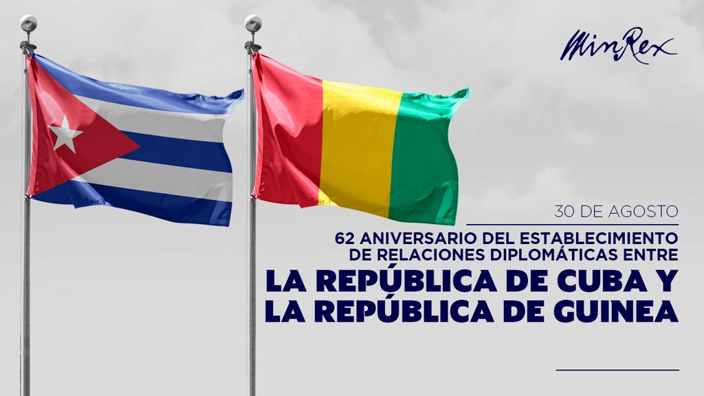 CubaMINREX's tweet photo. #Cuba 🇨🇺 celebra el 62 aniversario del establecimiento de relaciones diplomáticas con la República de #Guinea 🇬🇳.

Reiteramos nuestra voluntad de continuar fortaleciendo los vínculos de amistad y cooperación entre ambas naciones. https://t.co/JYaUprpsJ2