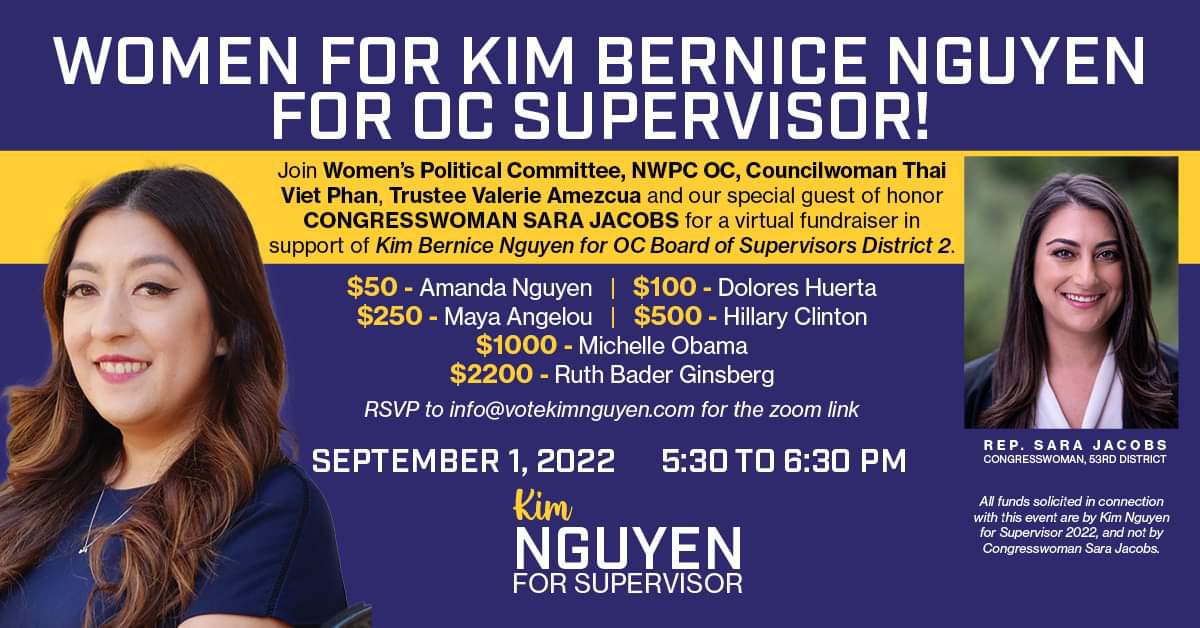 ThaiVPhan's tweet photo. Help get the FIRST Latina @Kibenguy elected to the OC Board of Supervisors District 2!
Thank you Congressmember @SaraJacobsCA for standing w/ yng women of color & living up to Dem values!
Donate at https://t.co/hCdTRIIykx.
#InItToNguyenIt #DoTheKimpossible #PhanClub https://t.co/amYSyZ3kNI