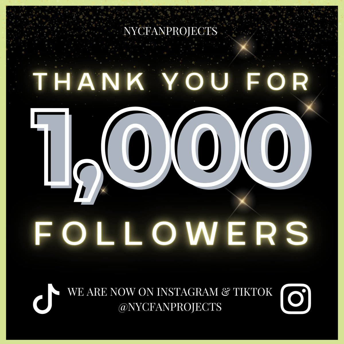 Thank you for 1,000 followers and for supporting our projects &amp; events!

We are now on Instagram &amp; TikTok (hosting a ✨LIGHTSTICK GIVEAWAY✨on Instagram)

Giveaway Post: instagram.com/p/Ch6Cvf5OuXG/

IG: instagram.com/nycfanprojects/
TikTok: tiktok.com/@nycfanprojects