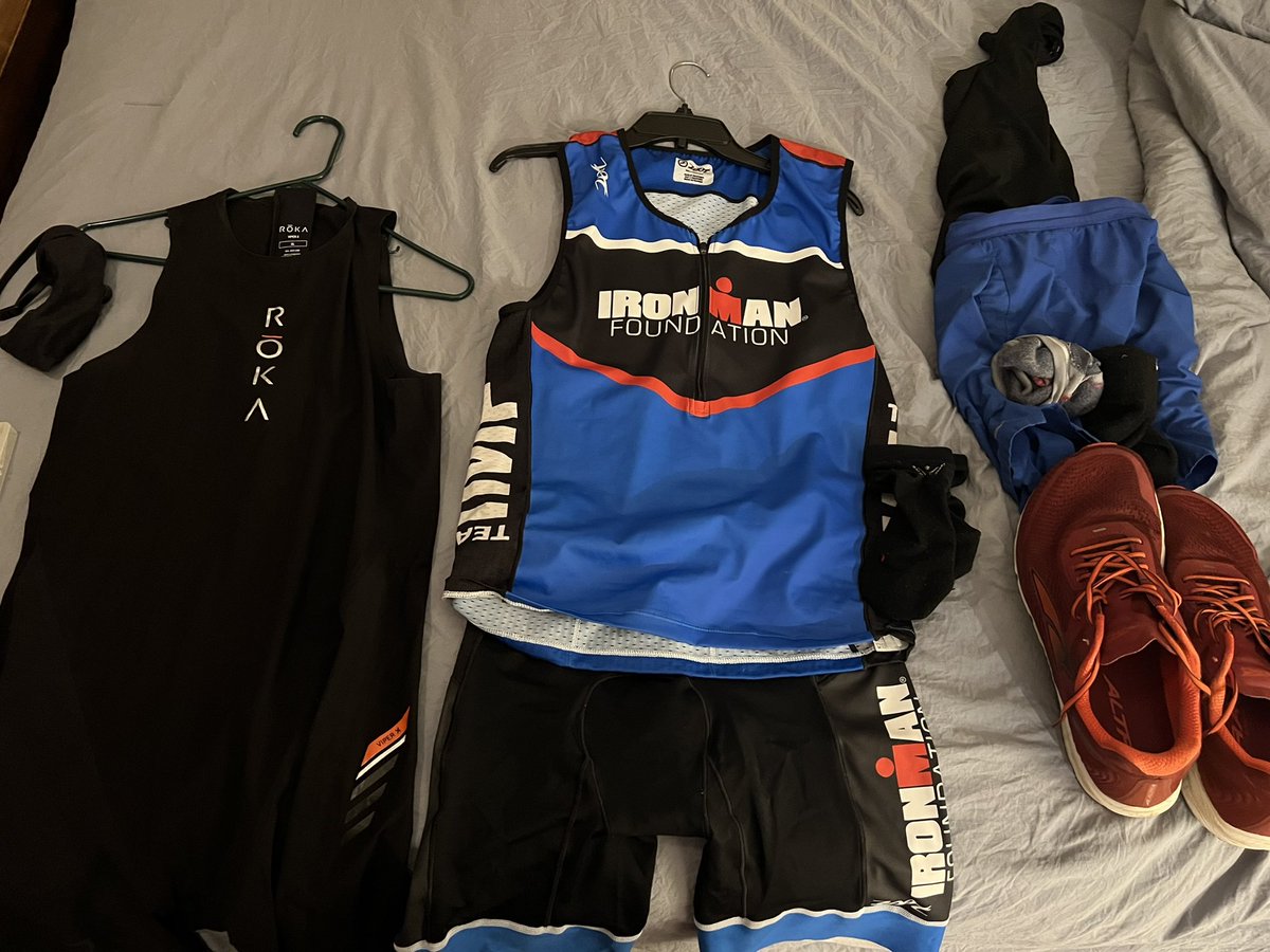 Tomorrow’s attire for the Wednesday Ironman+

-Roka Viper X Swimskin (Tyr shorts under)

-Racing kit on the bike

-Comfortable clothes for the run

I want to stay as dry and clean as possible because I am lifting on Thursday and back to normal training on Friday.