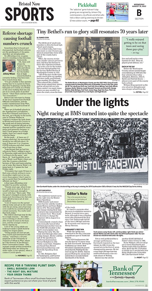 Pulling double duty again this week and though I would post a sneak peek at Wednesday's Bristol Now sports section I worked on. The section features part two of the four part series on Bristol Motor Speedway. https://t.co/vxqoydF8M2