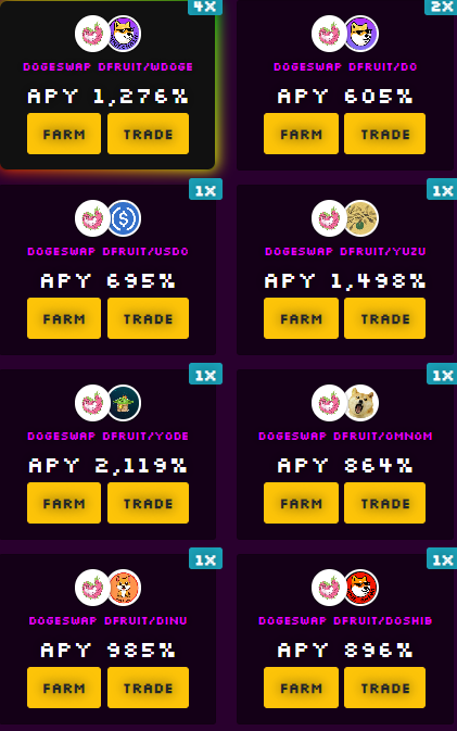 DragonFruitCash's tweet photo. Dragonfruit is a deflationary yield farm that grants exposure to top Dogechain projects through $DFRUIT.
Users can deposit the LPs of many top performers on Dogechain & earn $DFRUIT!
Top farms & APR:
$DOGE: 1276%
$KIB: 1458%
$YUZU: 1498%
$YODE: 2119%
https://t.co/0JPocYx5Oz https://t.co/Zh2787MKsw