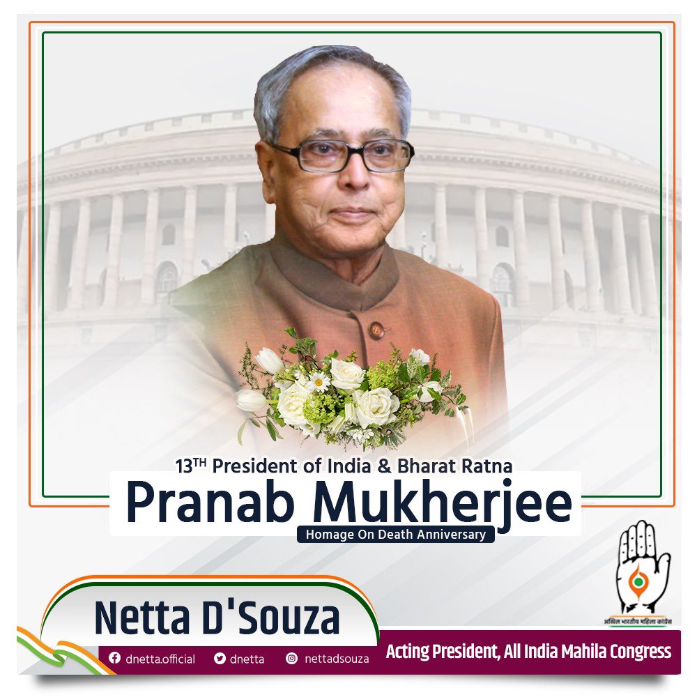 dnetta's tweet photo. Remembering Former President of India &amp; Bharat Ratna, Pranab Mukherjee ji on his second death anniversary. His contribution to public life as a thought leader shall always be remembered. https://t.co/SnSx5KW34e