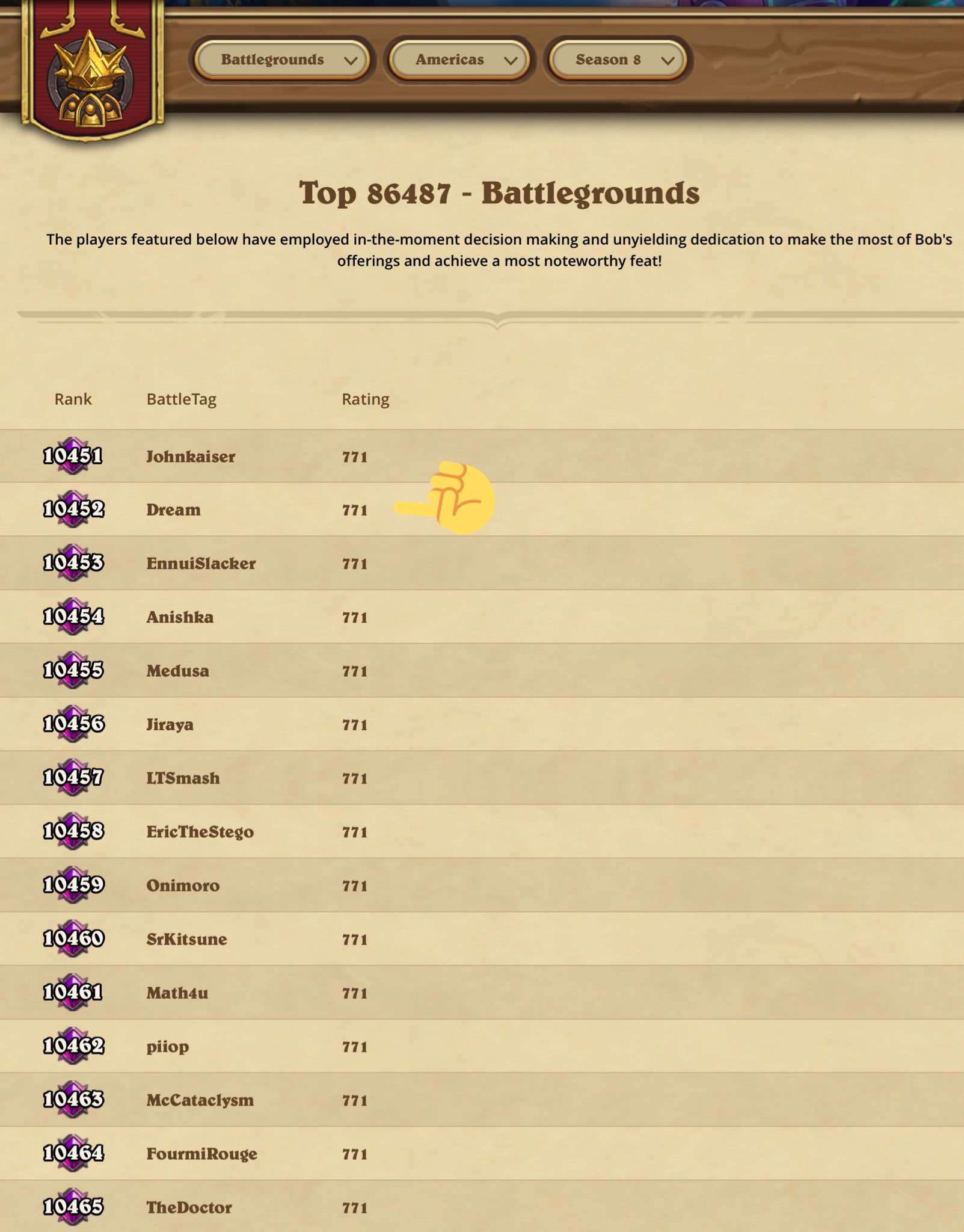 Hearthstone Battlegrounds - Leaderboards