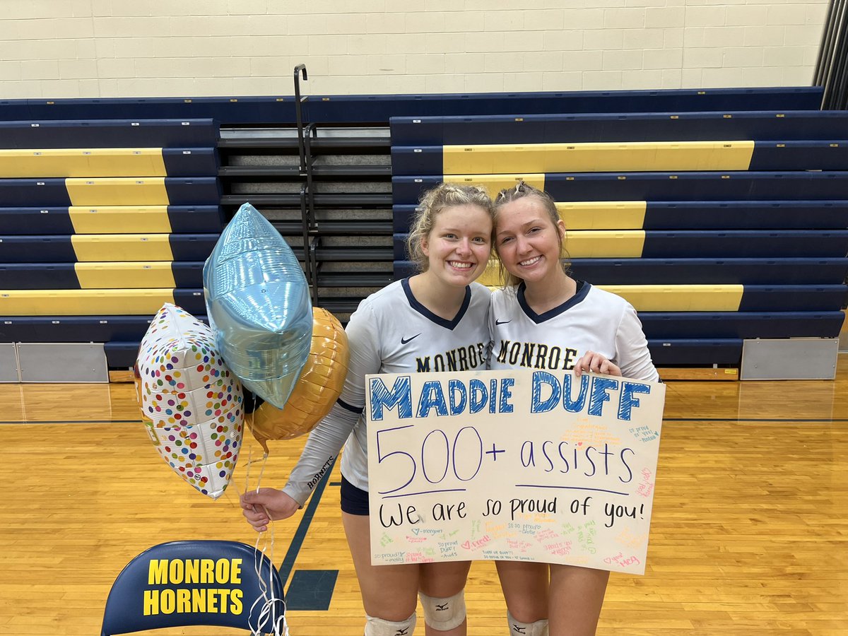 MaddieDuff07's tweet photo. So thankful to celebrate this milestone with my coaches and most importantly my team. We have the best defense around and our offensive tempo is 🔥
Let’s keep it rolling ladies! #oneteam #monroevolleyball https://t.co/9QqR7Vww18