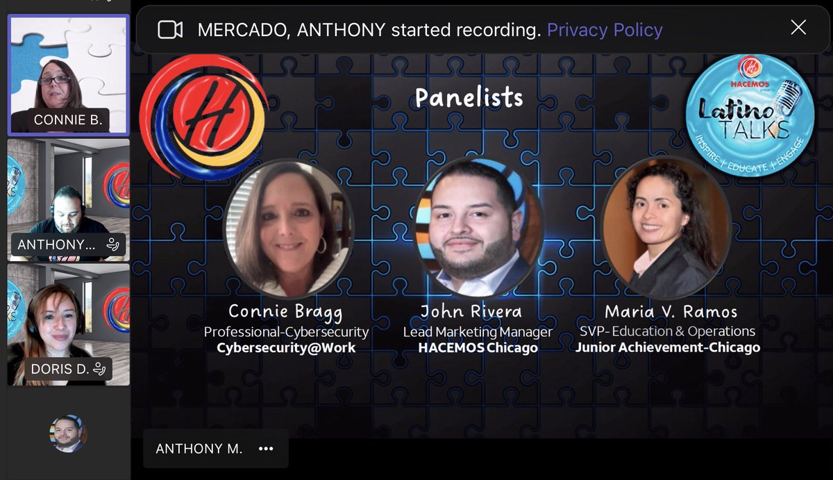 ChicagoHacemos's tweet photo. Thank you for joining our @HACEMOSatATT Latino Talks with hosts @AntMerc17 and @D_A_Delgado ! What a great opportunity to network and absorb experiences from our 3 panelists. 

We look forward to seeing you all on next months edition of Latino Talks!

#HACEMOSChicago https://t.co/zChNss1ujz
